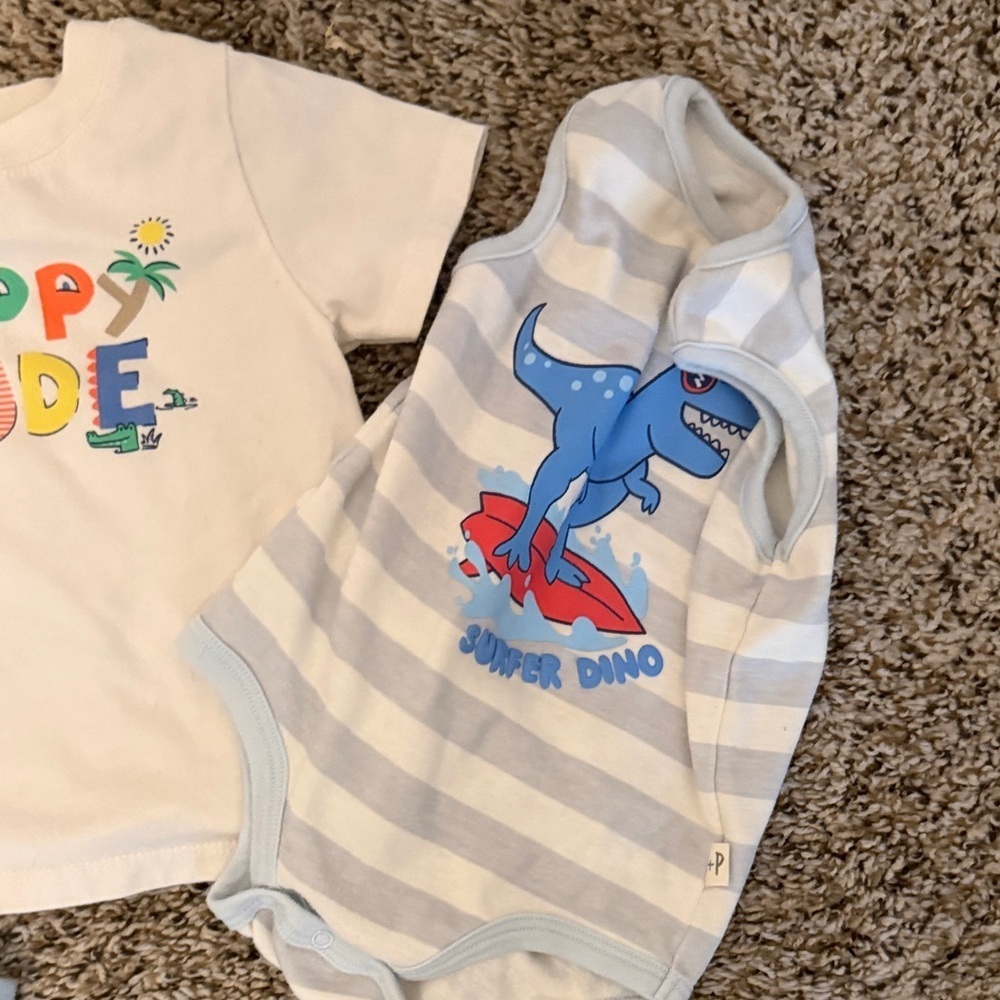 Blue and White Dinosaur Baby Onesie Set - Picture 2 of 5